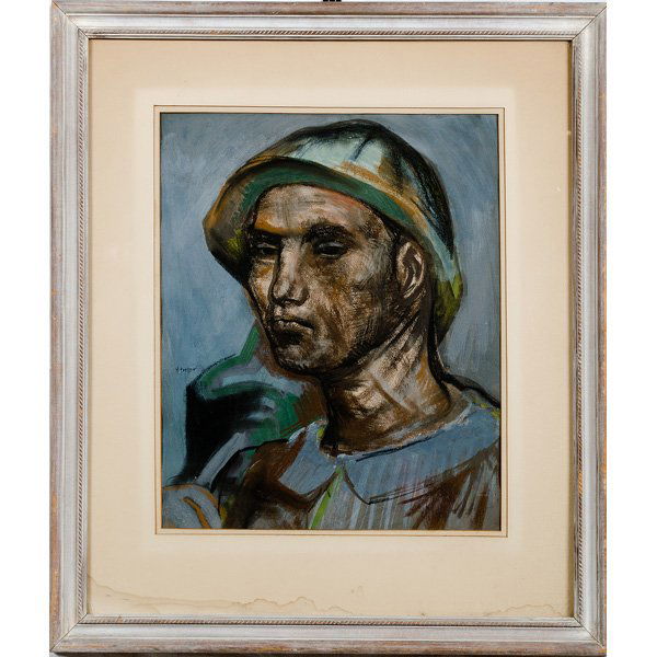 Josef Presser (Polish, 1907-1967), Miner Portrait : Josef Presser (Polish, 1907-1967), Miner Portrait Watercolor and pastel on paper, depicting a stoic miner, signed l.l.; 25 x 18 in.