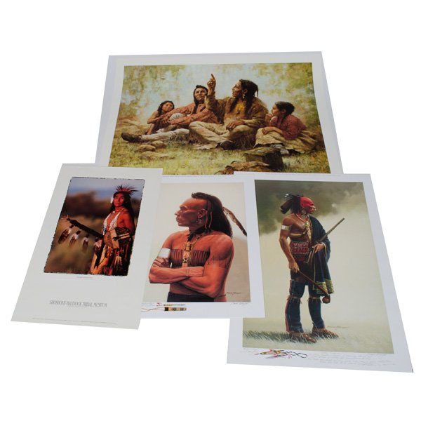 Indian Prints : Indian Prints 8 lithographs, including a signed pair by David Wright, limited edition, one by Howard Terpning, an advertisement for the Shoshone-Bannock Tribal Museum, and four other Jan Verelst rep