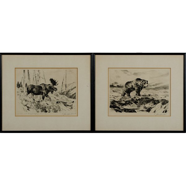 Carl Rungius (American, 1869-1959), Pair of Etchin: Carl Rungius (American, 1869-1959), Pair of Etchings A pair of etchings by well known sporting and wildlife artist Carl Rungius, each signed in graphite in lower margin. The first is informally titl
