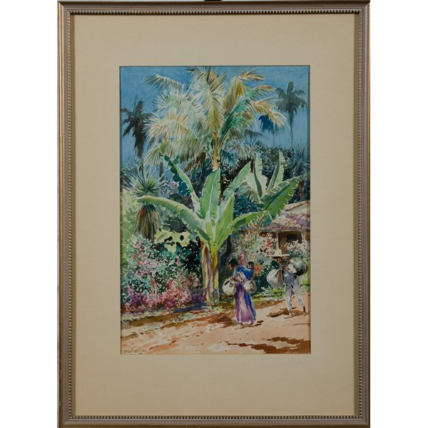 Mexican Landscape by Paul Ashbrook, Watercolor : Mexican Landscape by Paul Ashbrook, Watercolor Watercolor on paper, signed in graphite l.l., and depicting water carriers on the road. Ashbrook, CIncinnati native, artist and teacher, took frequent