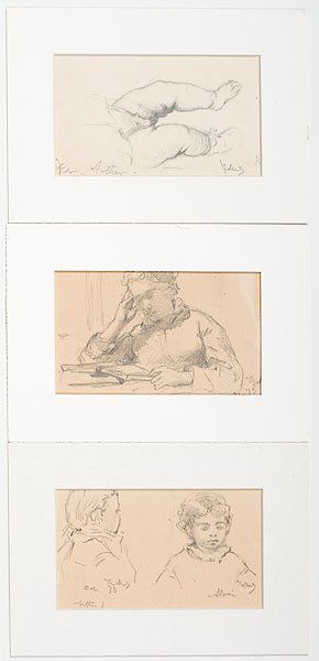 Henry Mosler (Ohio, 1841-1920), Figural Studies : Henry Mosler (Ohio, 1841-1920), Figural Studies Graphite on paper, three sketches of Henry Mosler's family members, with names of the sitters, dated 73 and 75; each 2.25 x 4.75 in. These drawings,