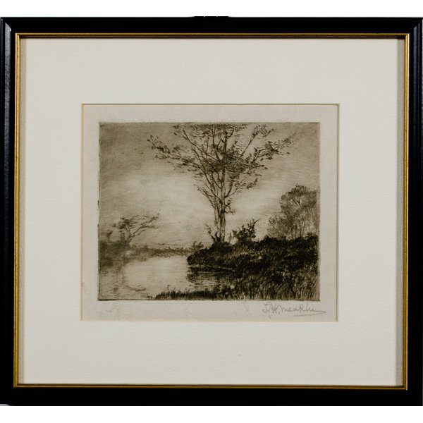 Scene Near Munich by Lewis Meakin, Etching on Pape: Scene Near Munich by Lewis Meakin, Etching on Paper Lewis Henry Meakin, an etching titled Scene Near Munich on verso label from Emery Barton, signed l.r. margin; 4.75 x 6.25 in.