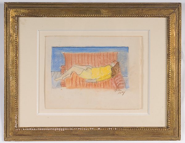 Reclining Female by Milton C. Avery, Pastel on Pap: Reclining Female by Milton C. Avery, Pastel on Paper Milton Clark Avery (American, 1885-1965), signed l.r.; 5 x 9.5 in.