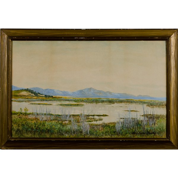 Ellen Cooper Baxley (American, 1860-1949), Marshy : Ellen Cooper Baxley (American, 1860-1949), Marshy Landscape Watercolor, signed and dated 1908 l.r.; 16.25 x 26.75 in.