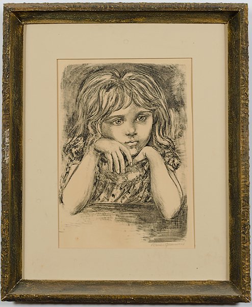 Marion Greenwood WPA Era Lithograph Portrait of a : Marion Greenwood WPA Era Lithograph Portrait of a Marion Greenwood (American, 1909-1970), titled Reverie on verso, signed l.r., with AAA label for Associated American Artists on verso; 15 x 10 in.�