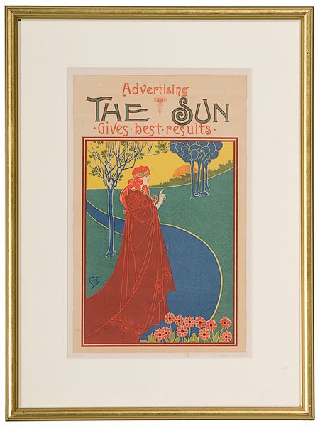 Louis John Rhead (British, 1857-1926), The Sun : Louis John Rhead (British, 1857-1926), The Sun Lithograph, titled Advertising in the Sun Gives Best Results, with artist's initials in plate l.l.; 14 x 9 in.