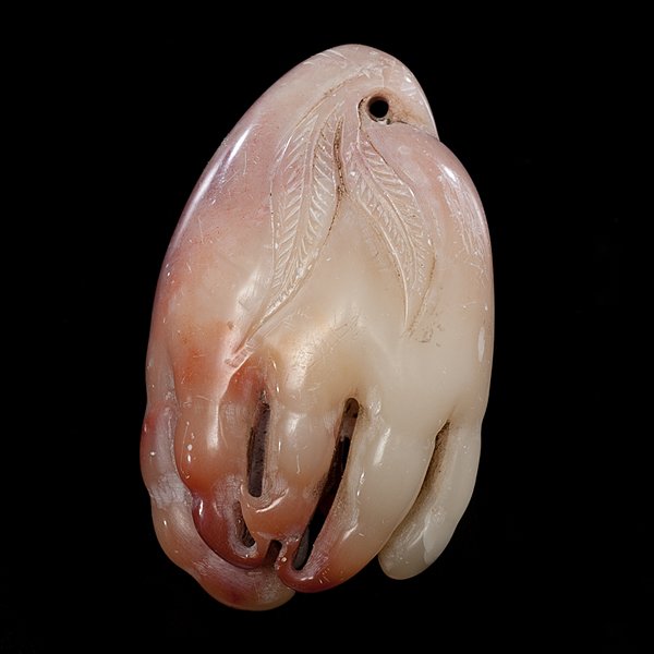 Chinese Soapstone Buddha's Hand : Chinese Soapstone Buddha's Hand Chinese, 19th century. A creamy yellow soapstone with red highlights pendant carved in the shape of Buddha's hand, unmarked; lg. 2.5 in. Provenance: Property o