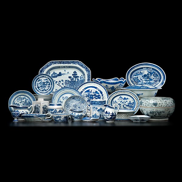 Chinese Blue and White Porcelain Tablewares : Chinese Blue and White Porcelain Tablewares Chinese, 19th/early 20th century. A thirty-piece group of blue and white porcelain tablewares including one wash pan, one covered bowl with Chinese export