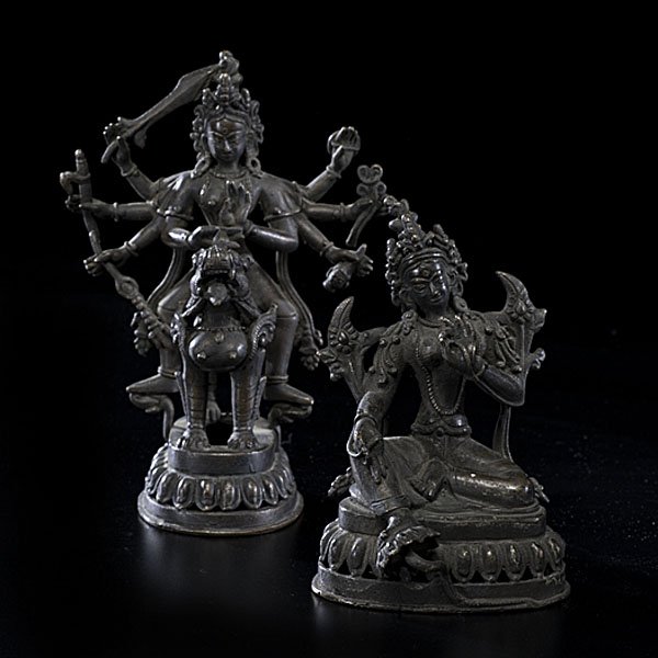 Sino-Tibetan Buddhist Bronzes : Sino-Tibetan Buddhist Bronzes Sino-Tibetan, late 19th/early 20th century. A pair of bronzes depicting the Buddhist figures Durga and Tara; tallest ht. 6.5 in.