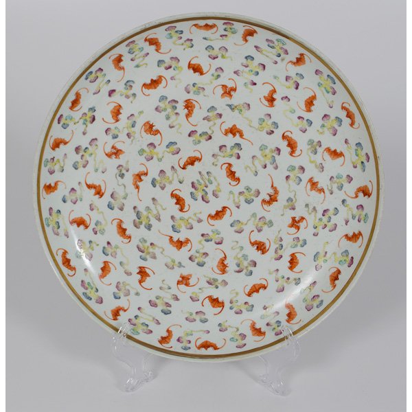 Chinese Bat Charger : Chinese Bat Charger Chinese. A porcelain charger with all-over motifs of bats and wispy clouds on front and outside, with a six-character dark red overglaze Guangxu mark and Chinese export 