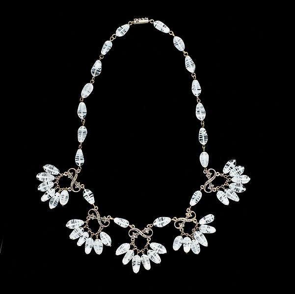 Marcasite and White Bead Neckalce : Marcasite and White Bead Neckalce A Marcasite necklace with opaque white beads; all signed pieces are stamped.