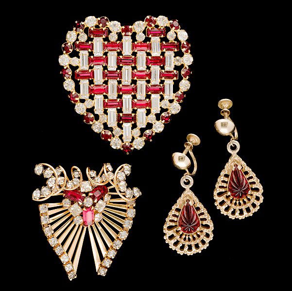 B. David, M&S and Ulster Set : B. David, M&S and Ulster Set A grouping of B.David, M&S and Ulster jewelry composed of a pair of ear clips and two brooches; all signed pieces are stamped.