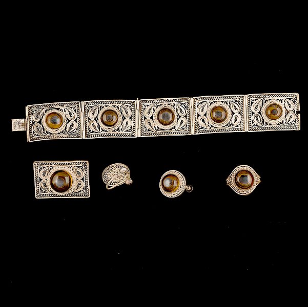 German Silver and Glass Cats Eye Beads : German Silver and Glass Cats Eye Beads A grouping of necklaces composed of German silver and Cats Eye; all signed pieces are stamped.