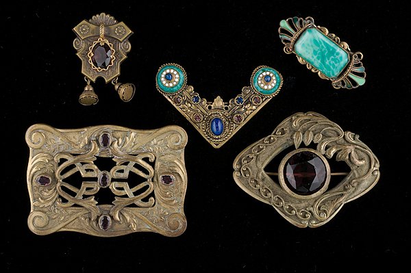 Enamel and Marcasite Grouping : Enamel and Marcasite Grouping A grouping of mixed metal brooches with enamel and rhinestones; all signed pieces are stamped.
