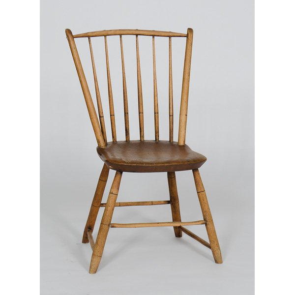 Windsor Chair : Ohio or Kentucky, 19th century. A Windsor side chair in mixed hardwoods having a shaped seat and turned legs; ht. 32 in.