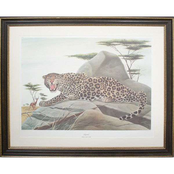 Pair of Lithographs by Wildlife Artist John Ruthven: John Ruthven (American, b. 1924), a pair of limited edition lithographs, titled Red Fox? and Leopard?, respectively. Each signed in plate and in graphite, the smaller 15 x 21 in., the larger 22.5