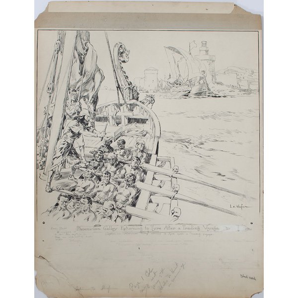 Leon Alaric Shafer, Outstanding Portfolio of Illust: Leon Alaric Shafer (American, 1866=1940), an outstanding portfolio of originl illustration work, including several gouache studies en grisaille, several ink studies, many marine in nture. Please con