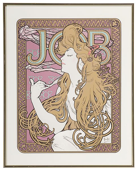 Alphonse Mucha (Czechoslovakian, 1860-1939), Cigare: 20th century reproduction, titled JOB, with artist's name printed l.r.; 21.5 x 16.5 in.