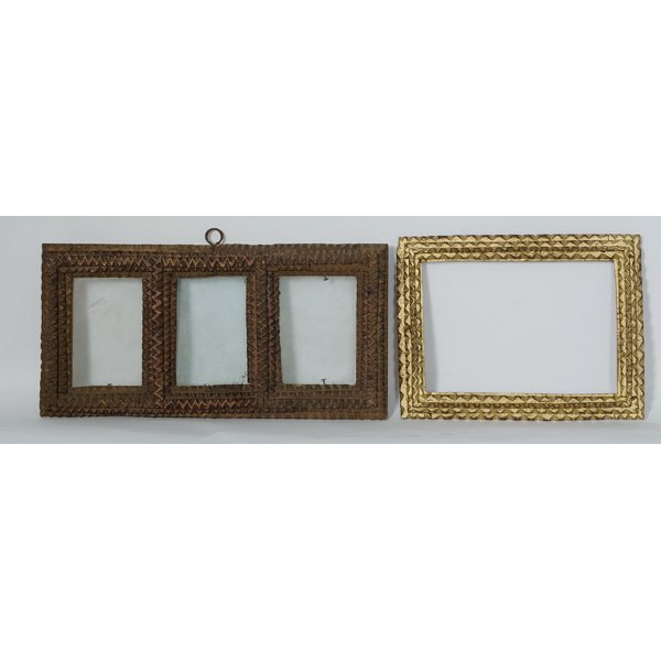 Tramp Art Frames : Four tramp art frames, one with gilding; largest 13 x 11.5 in.
