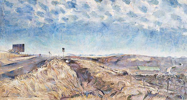 Robert MacDonald Graham, Jr. (American, 1919-2001): Somewhere in Wyoming oil on canvas signed l.l. 25.5 in. x 48 in. inscribed on verso: Somewhere in Wyoming/ Binney & Smith Acrylic/ Copyright 1992/ Robert MacDonald Graham Jr. Provenance: Formerly i