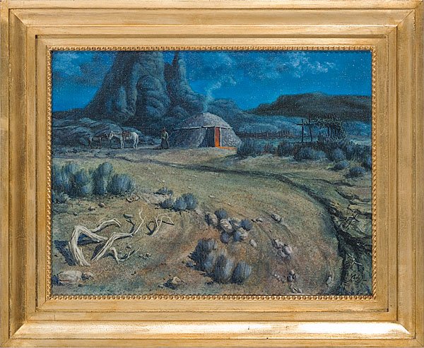Western Nocturne Signed Cody : Nightscape oil on canvas signed l.r. 23.5 x 18.25 in.