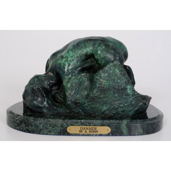 Auguste Rodin Recast Bronze : Bronze sculpture Danaide on a marble base, depicting kneeling woman in despair. Artist's signature inscribed on bronze, with plaque reading Danaide by A. Rodin. 14.25 x 8.75 x 8 in.