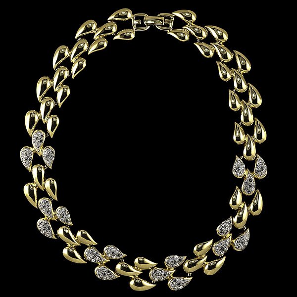 1980 Givenchy Classic Necklace : Givenchy, 1980, a gold tone link choker with pave crystals alternating on eight lower links, metal tag with Givenchy; necklace lg. 16 in. Provenance: Property from the Collections of Carole Tanenba
