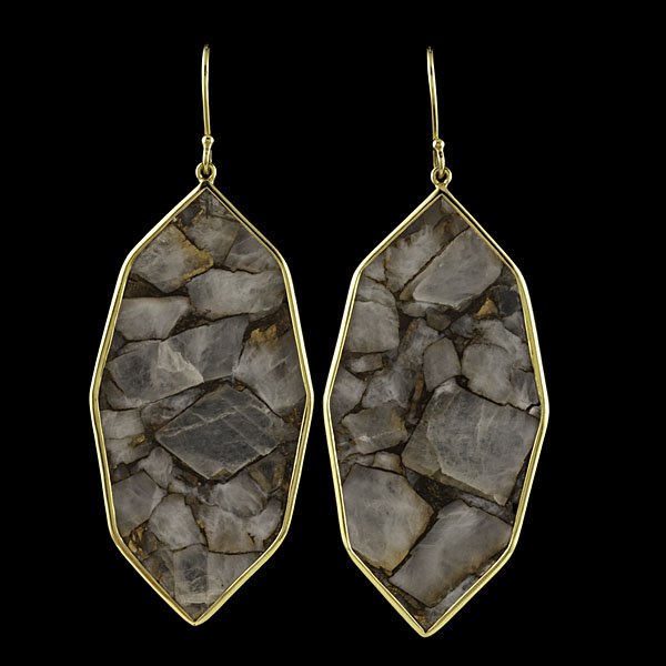 Ippolita 18k Red Calcite Earrings : Ippolita 18k yellow gold and sliced red calcite geometric drop earrings; lg. 46 mm x wd. 24 mm, wt. 4.6 dwts.