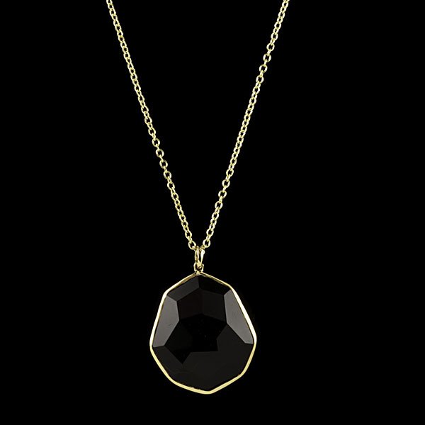Ippolita 18k Faceted Onyx Pendant Necklace : Ippolita 18k yellow gold and faceted onyx geometric pendant from the "Rock Candy" collection; pendant lg. 22.14 x 26.54 mm, overall lg. 20 in, wt. 6.6 dwts.