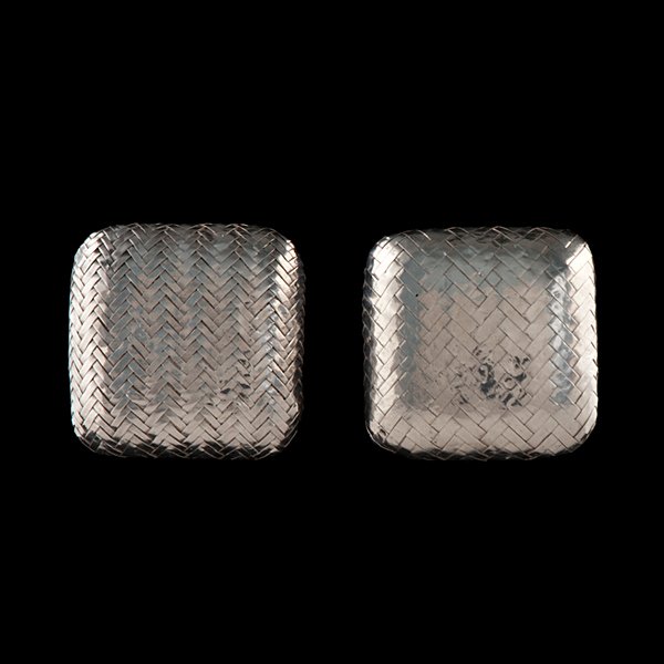 Angela Cummings Woven Silver Earrings : Vintage Angela Cummings sterling silver post earrings with intricate herringbone weave; wt. .49 ozt.