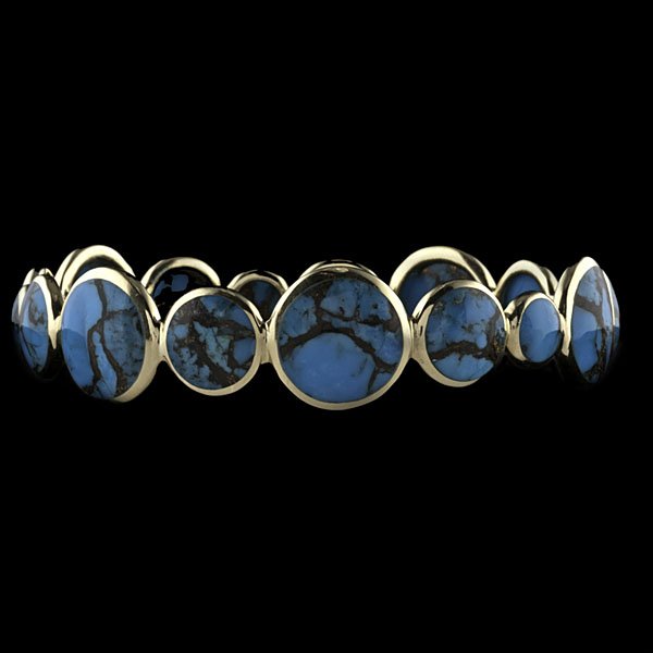 Ippolita 18k Turquoise Cabochon Bangle : Ippolita 18k yellow gold bangle set with turquoise cabochons; dia. 2.75 in., wt. 17.2 dwts.
