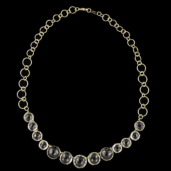 Ippolita 18k Rock Crystal Necklace : Ippolita 18k yellow gold chain necklace with alternating faceted and cabochon rock crystals. Stones range in diameter between 13.54 and 9.95 mm; lg.18 in., wt. 20.1 dwts.