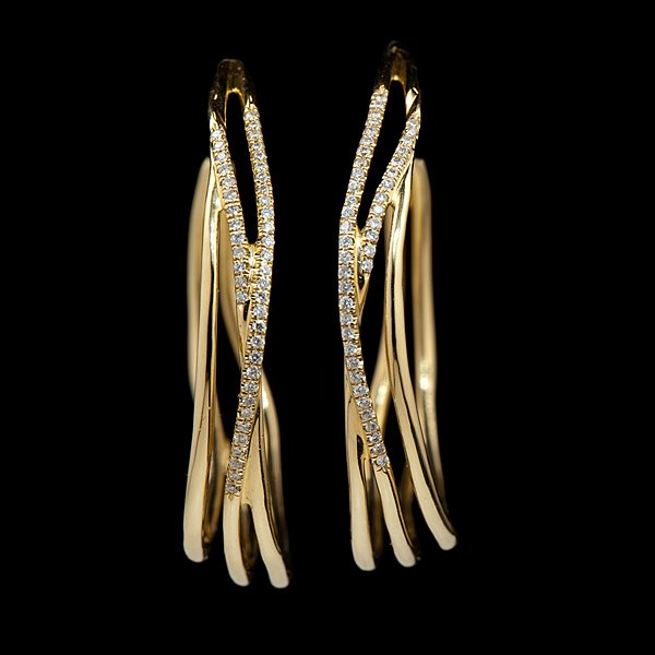 Ippolita 18k Diamond Hoop Earrings : Ippolita 18k yellow gold and diamond hoop earrings containing numerous round brilliant-cut diamonds weighing approximately .33 ct. total weight, from the designer's "Drizzle" collection; dia. 40.30 