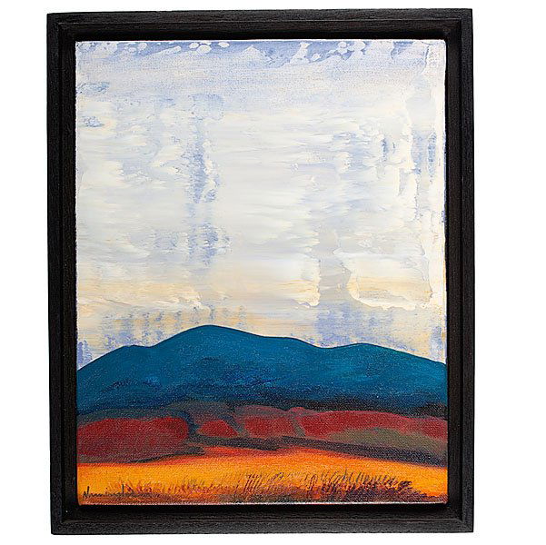 Dan Namingha Hopi Acrylic on Canvas : Distant Mountain signed lower left signed, titled, and dated on reverse 11.25 in. x 9 in. 2002