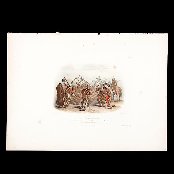 Karl Bodmer Dance of the Mandan Indians Aquatint : Karl Bodmer (Swiss, 1809-1893). Etching and aquatint, published by Ackerman and titled Dance of the Mandan Indians. ?Appears to have full sheet margins, and is blindstamped; plate size 10.5 x 13
