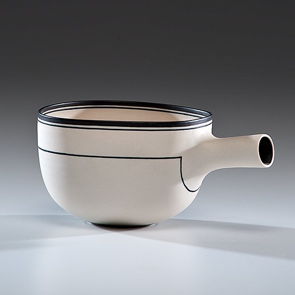 Nicholas Homoky (1950, Hungary/England) : Handled Bowl 1980 Porcelain; ht. 3.25, wd. 6.75, dp. 5 in. Provenance: Daniel Jacobs and Derek Mason Collection; Acquired directly from the Artist.