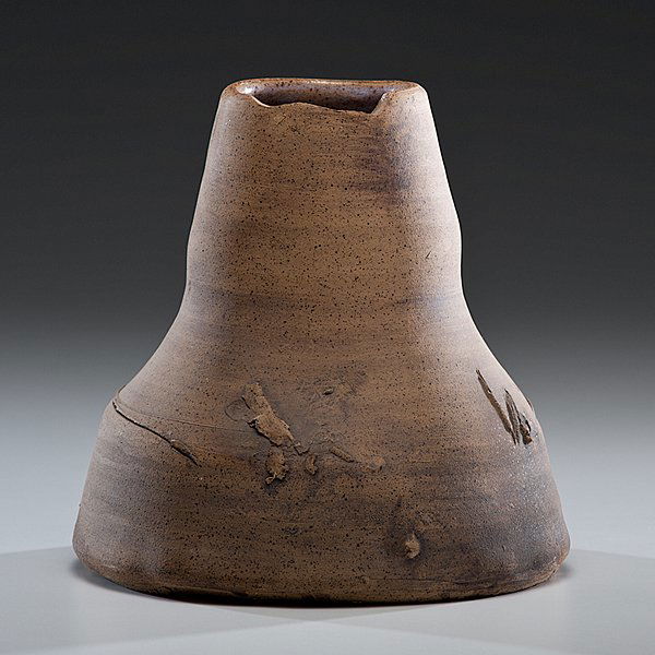 Robert Turner (1913-2005, USA) : Canyon de Chelly Vessel ca 1984 Stoneware; ht. 9.5, dia. 9.5 in. These works by Turner have exiting, unexpected surfaces, raw and gritty with earthy slips. This brings every touch, line and gouge b