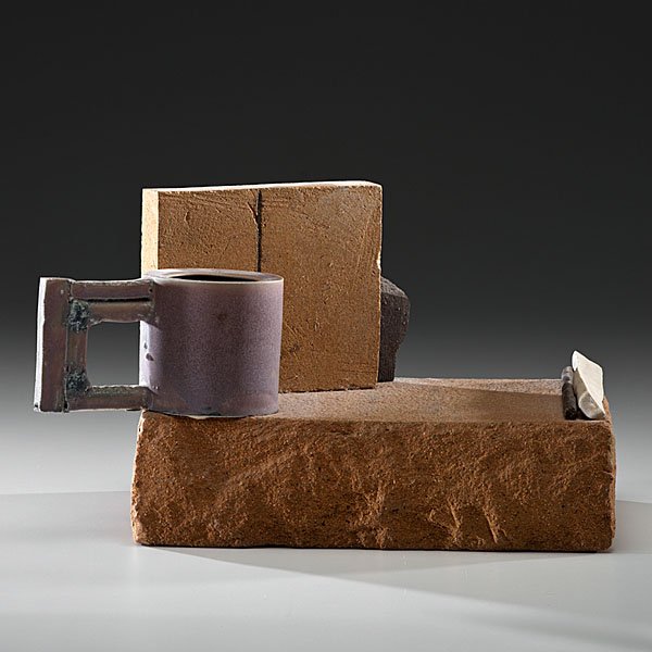 Anthony Hepburn (1942, England/USA) : Up Against It 1977 Stoneware, Porcelain; ht. 8.5, wd. 14.5, dp. 9 in. Provenance: Daniel Jacobs and Derek Mason Collection; Acquired from the New York State Craftsmen's Fair, NY, 1977.