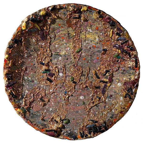 Viola Frey (1933-2004, USA) : Crocker Series Plate 1979 Whiteware; ht. 2.75, dia. 20 in. Provenance: Private Collection. Acquired from the Crocker Museum, CA, 1980.