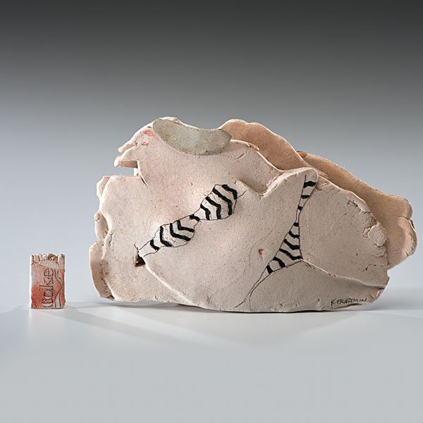 Ruth Franklin (1948, England) : Bathers 1981 Ceramic, ht. 4.5, wd. 7.5, dp. 1.5 in. Provenance: Daniel Jacobs and Derek Mason Collection; Acquired from Pam Casson Gallery, London, UK, 1981.
