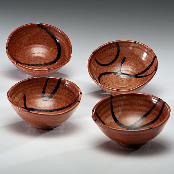 Warren MacKenzie (1924, USA) : Set of Four Matching Bowls ca 1983 Stoneware; each ht. 2.25, dia. 6 in. Shown: Warren MacKenzie, Jane Hartsook Gallery, Greenwich House Pottery, NY, 1981. Provenance: Daniel Jacobs and Derek