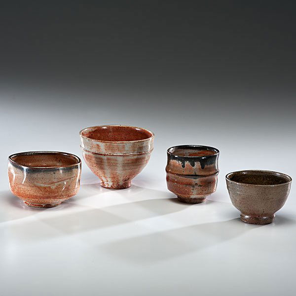 Warren MacKenzie (1924, USA) : Four Tea Bowls 1981 Stoneware; largest ht. 3.75, dia. 3.75 in. Shown: Warren MacKenzie, Jane Hartsook Gallery, Greenwich House Pottery, NY, 1981. Provenance: Daniel Jacobs and Derek Mason Co