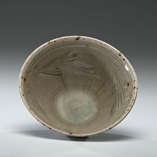 John Maltby (1936, England) : Celadon Bowl 1983 Porcelain; ht. 3.5, dia. 8.25 in. Provenance: Daniel Jacobs and Derek Mason Collection; Acquired directly from the Artist.