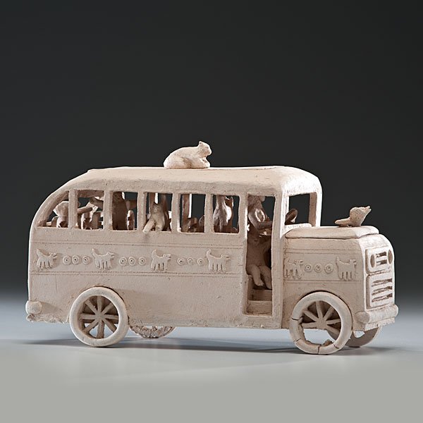 Judy Moonelis (1953, USA) : Bus ca 1982 Earthenware; ht. 10, wd. 16.5, dp. 6.5 in. Provenance: Daniel Jacobs and Derek Mason Collection; Acquired directly from the Artist.
