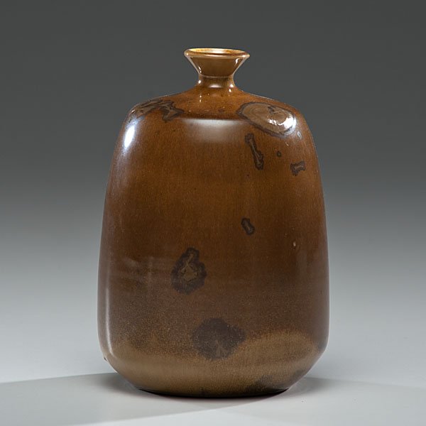 Herbert Sanders (1909-1988, USA) : Crystalline Bottle/Vase ca 1975 Porcelain; ht. 7.5, dia 5 in. Herbert Sanders was a long-time teacher at San Jose University where he established the ceramics department in the late 1930's. In 1