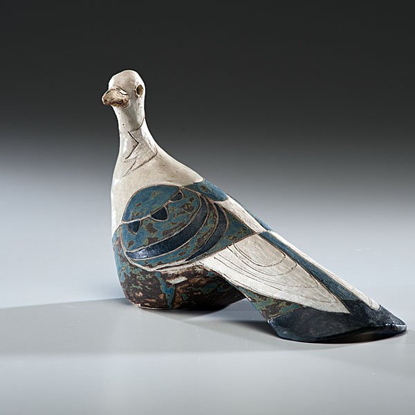 Rosemary Wren (1922, England) : Wood Pigeon 1980 Ceramic; ht. 7.25, wd. 11.5, dp. 4.5 in. Provenance: Daniel Jacobs and Derek Mason Collection; Acquired from Craftwork at Heals, UK.