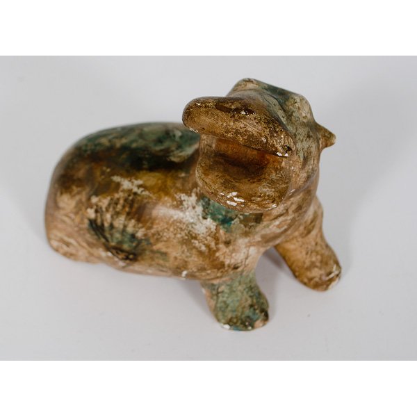 Plaster Hippopotamus : Possibly Egyptian, a cast plaster, painted hippopotamus in browns and greens, unmarked; ht. 3.5, lg. 4 in.