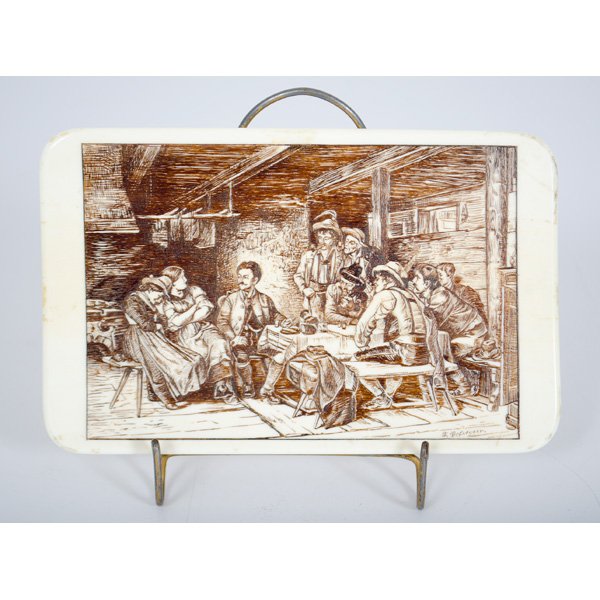After Franz Defregger (German, 1835-1921), Genre S: Ink on ivory, 20th century, with F. Defregger l.l.; plaque 3.75 x 6 in.