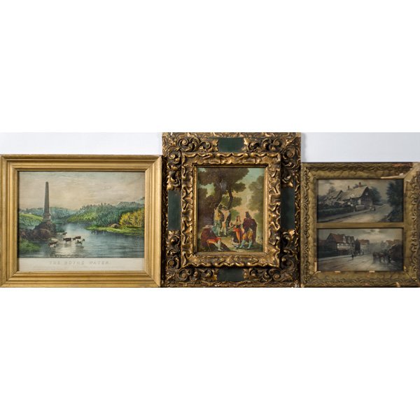 Color Lithograph of British Landmarks, PLUS : Late 19th Century-Early 20th Century. Lot of two color lithographs by Elmer Keene (British, 1853-1929), printed by C. Worcester, in a shared frame, one depicting Shakespeare's birthplace, the othe
