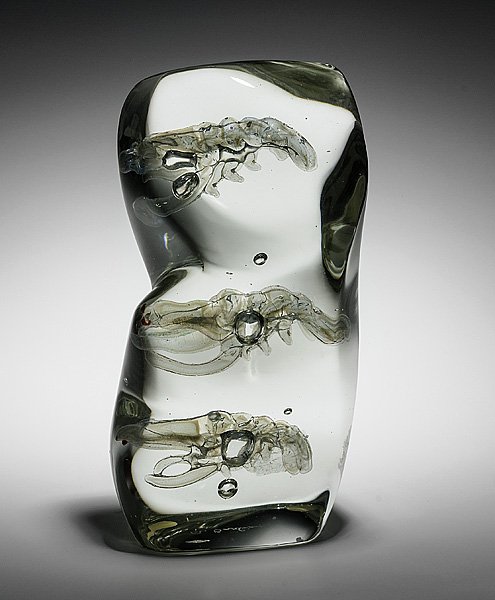 Alfredo Barbini Glass Aquarium : Alfredo Barbini Glass Aquarium Italian, ca 1950s. an Alfredo Barbini block aquarium with three internal crayfish, inscribed A. Barbini: ht 9 in.